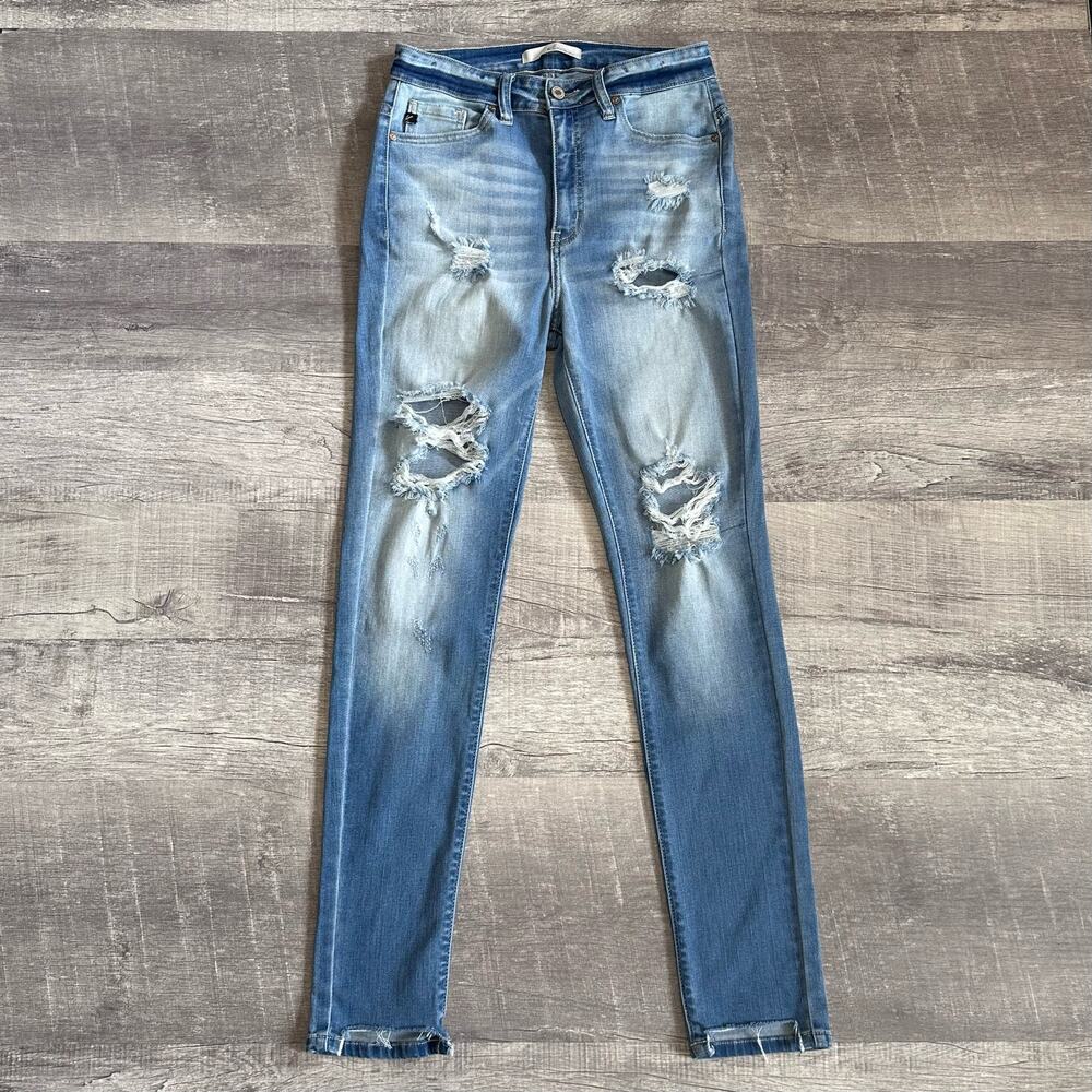 Kancan  Destroyed Skinny Jean Womens 7/27 (28X30) High Rise Light Wash Stretch